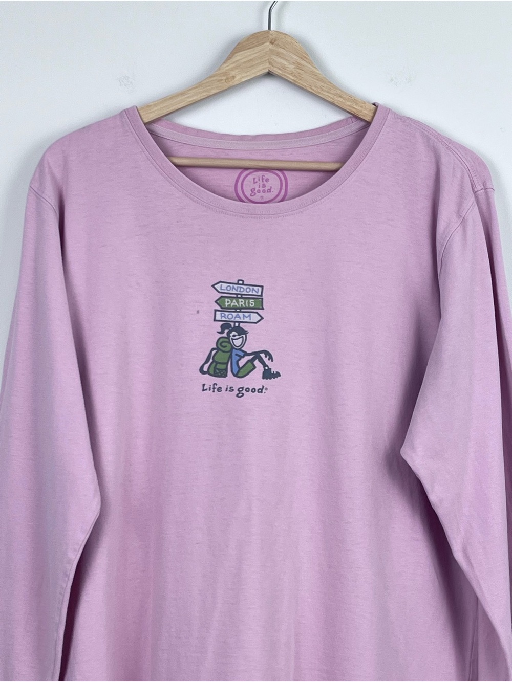 Life Is Good Women's 100% Cotton Travel Themed Long Sleeve Graphic Tee Size XL - Picture 2 of 13